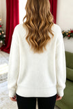 White Christmas Wreath Pattern Round Neck Casual Sweater