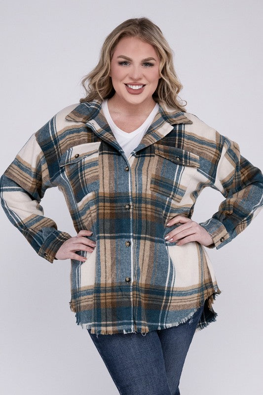 Women Plus Size Yarn Dyed Plaid Shirt Jacket | Zarnesh