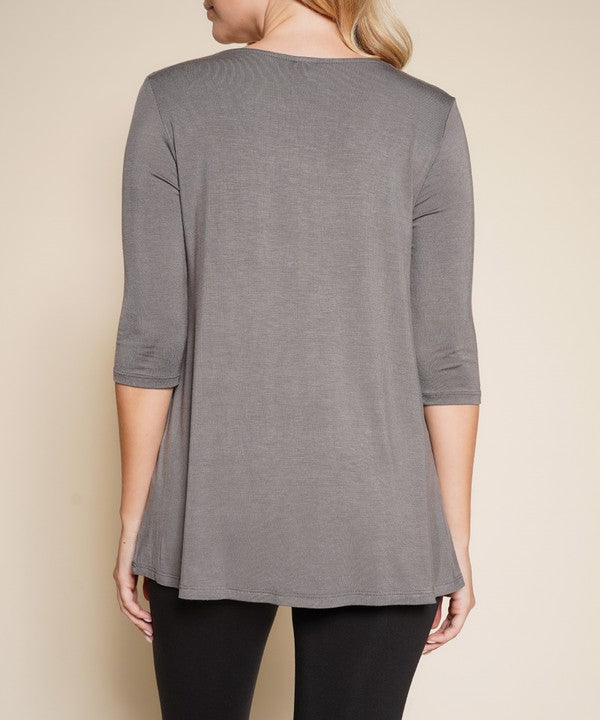 Women Bamboo U Neck Elbow Length Flared Bottom Tunic T Shirt Zarnesh