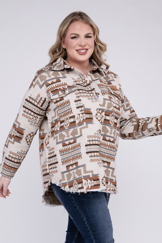 Women Plus Size Aztec Western Shacket | Zarnesh