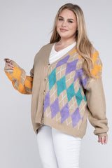 Women Plus V Neck Button Front Cardigan | Zarnesh