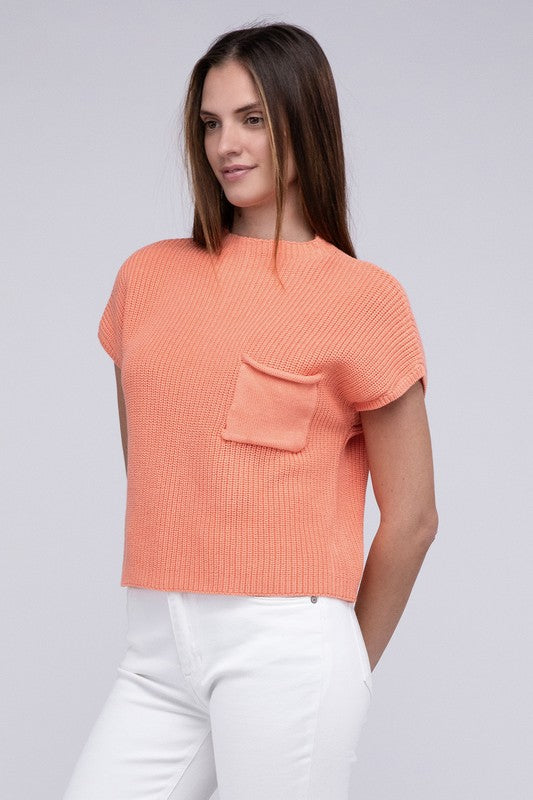 Women Mock Neck Short Sleeve Cropped Sweater | Zarnesh