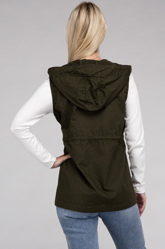 Women Drawstring Waist Military Hoodie Vest | Zarnesh