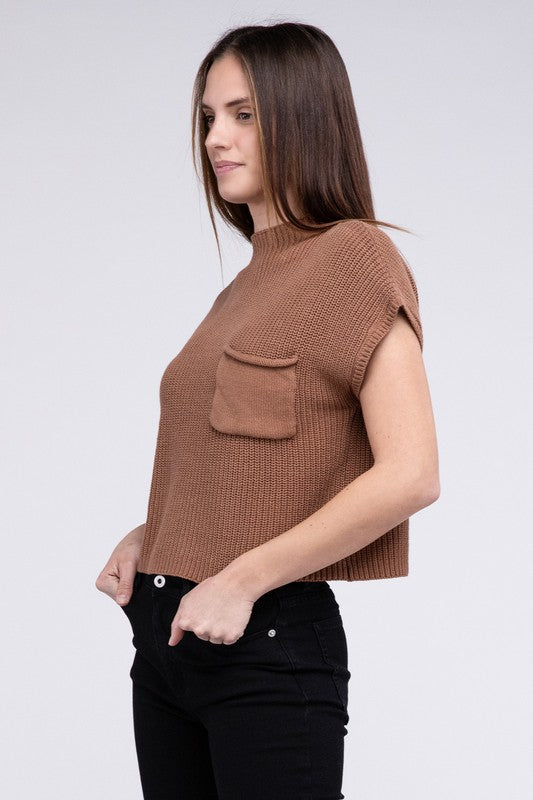 Women Mock Neck Short Sleeve Cropped Sweater | Zarnesh