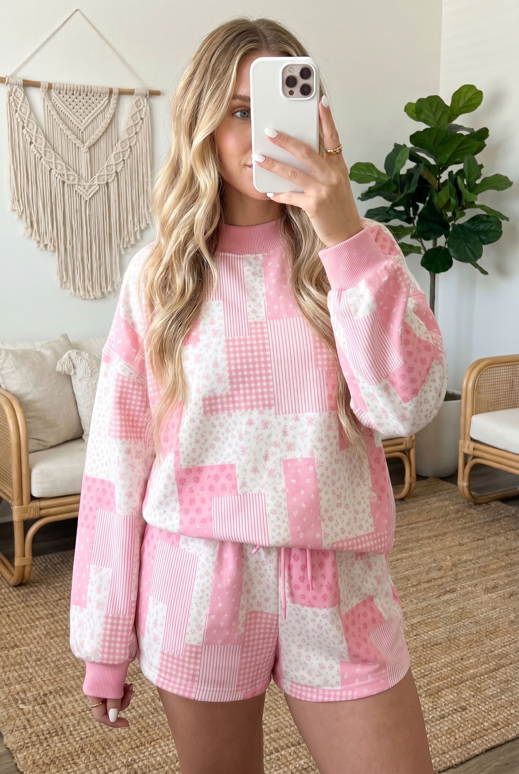 Patchwork Floral Sweatshirt & Shorts Set | Zarnesh