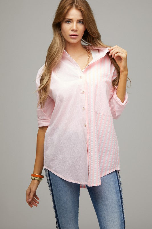 Women Stripe Button Down Long Sleeve Shirt | Zarnesh