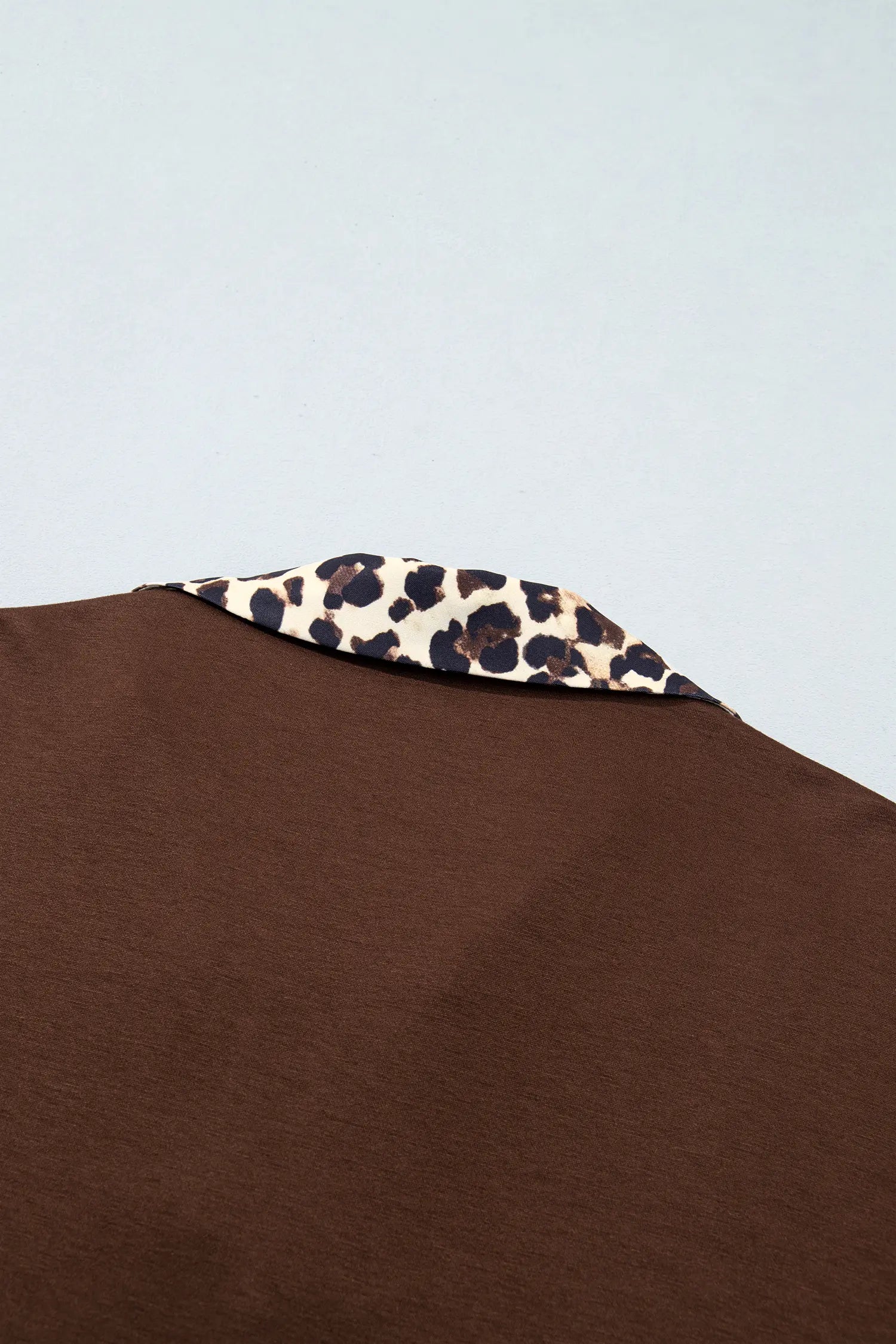 Back view of leopard print collar on coffee long sleeve dress