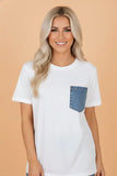 Colorblock Crew Neck Denim Pocket T-Shirt | Zarnesh