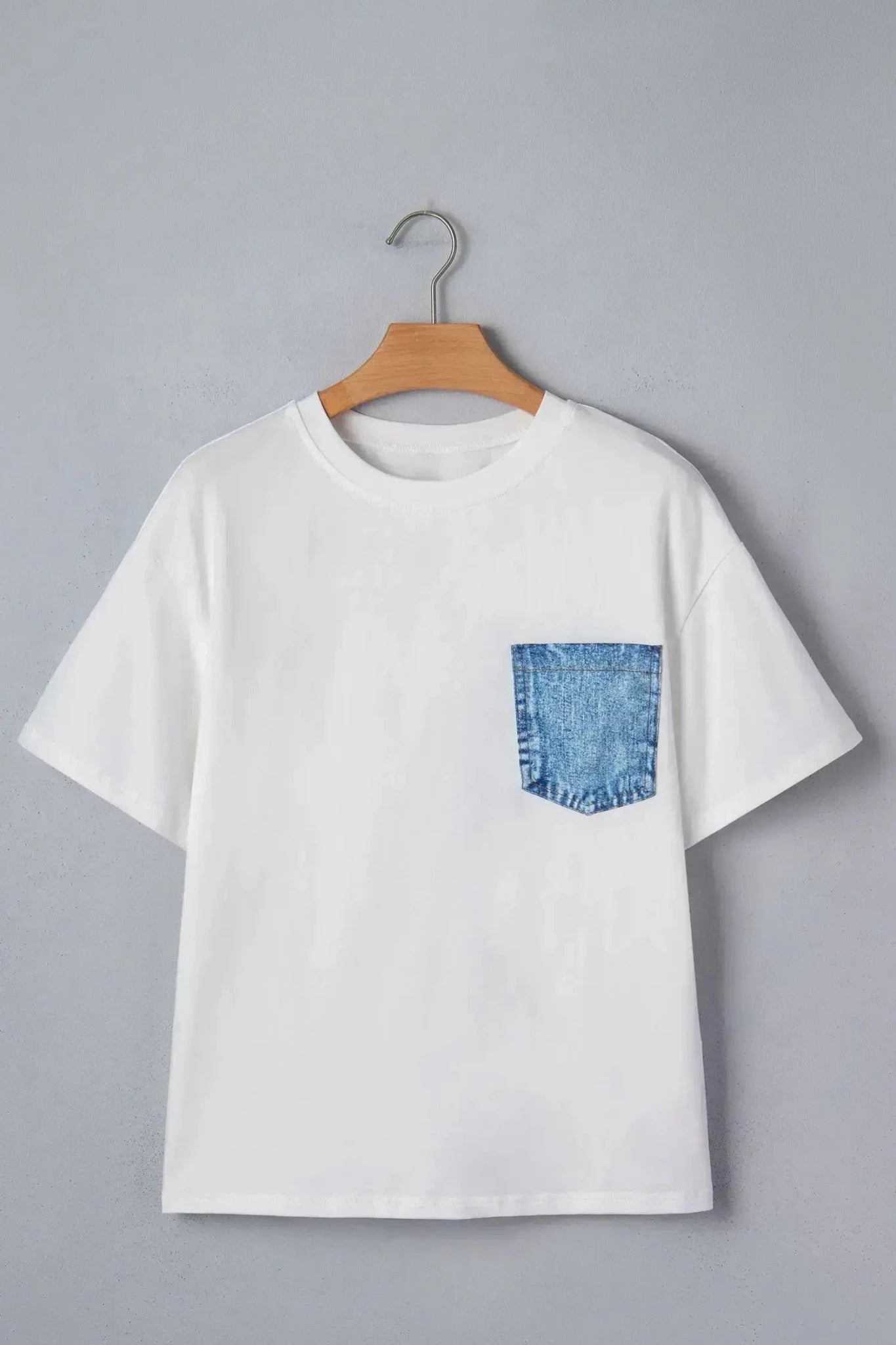 Colorblock Crew Neck Denim Pocket T-Shirt | Zarnesh