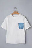 Colorblock Crew Neck Denim Pocket T-Shirt | Zarnesh