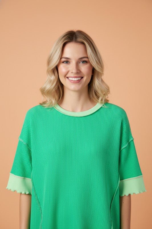 Colorblock Striped Knit Corded Uneven Hem T-Shirt | Zarnesh