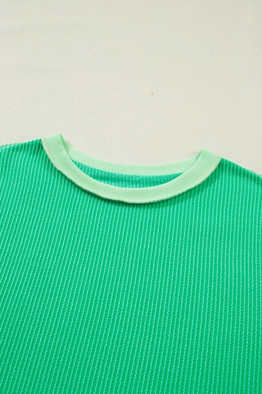 Colorblock Striped Knit Corded Uneven Hem T-Shirt | Zarnesh