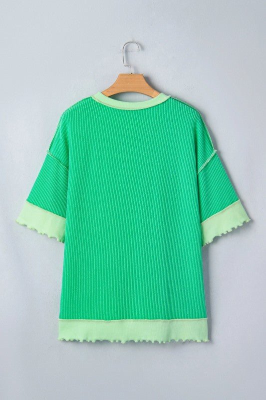 Colorblock Striped Knit Corded Uneven Hem T-Shirt | Zarnesh