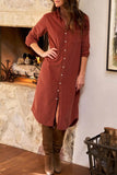 Corduroy Button Front Midi Dress with Pocket | Zarnesh - Zarnesh - Dresses/Midi Dresses