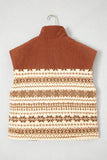 Rust-brown mock-neck vest with cream-brown Fair Isle pattern on hanger.
