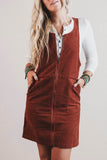 Corduroy Zip Front Cross Back Mini Dress | Zarnesh