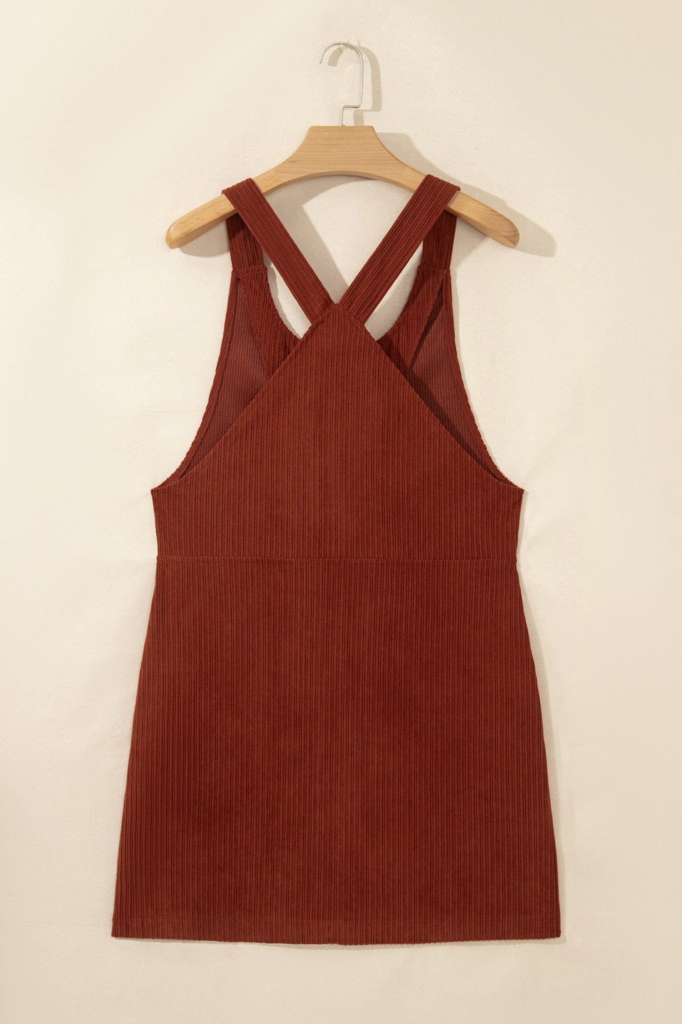 Corduroy Zip Front Cross Back Mini Dress | Zarnesh