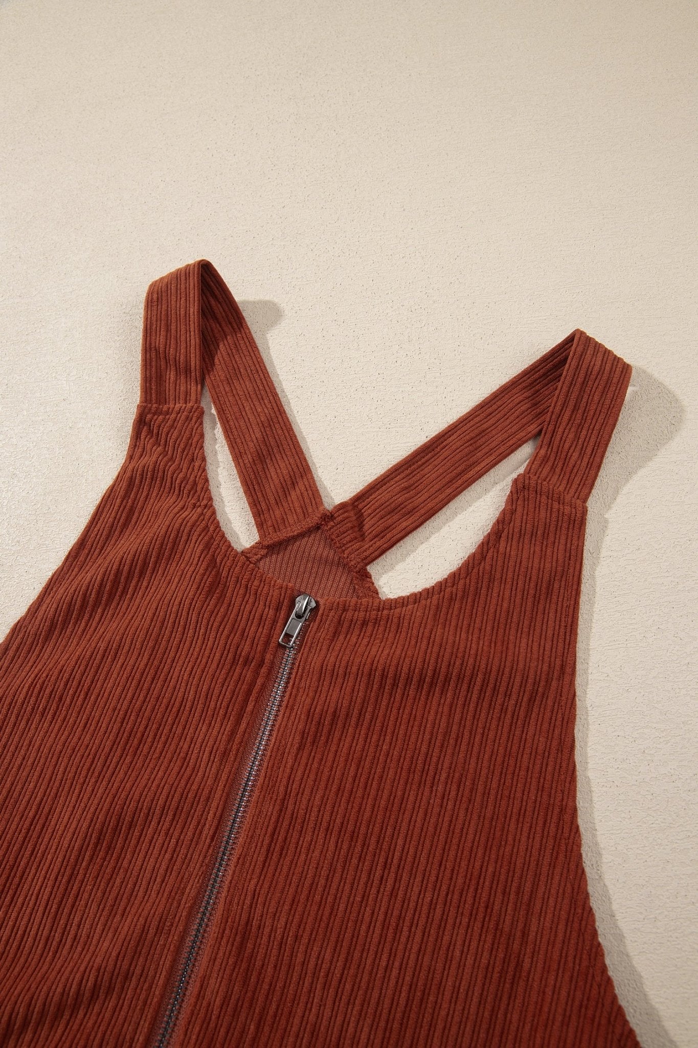 Corduroy Zip Front Cross Back Mini Dress | Zarnesh