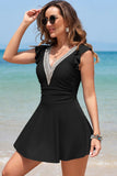Crochet V Neck Ruffle Trim Lace Swim Dress | Zarnesh