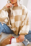 Cropped Checkerboard Bishop Sleeve Knit Sweater | Zarnesh