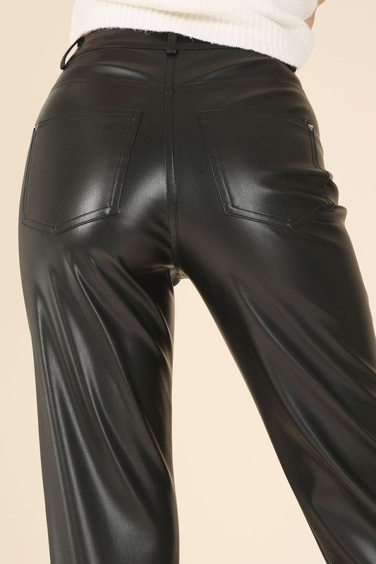 Women Solid Pattern Unlined But Opaque Vegan Leather Pants Zarnesh