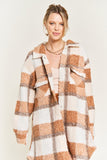 Women Plus Fuzzy Collared Flap Pockets Plaid Teddy Jacket Zarnesh