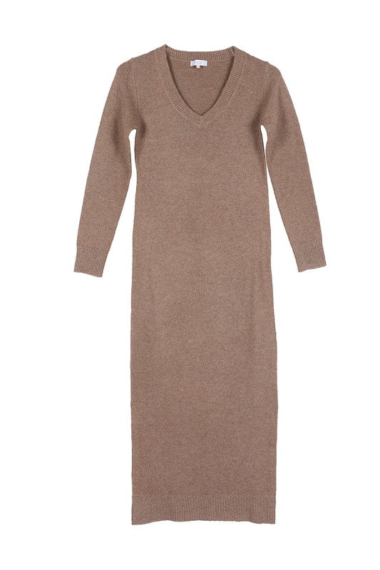 Women V-Neck Sweater Maxi Dress | Zarnesh