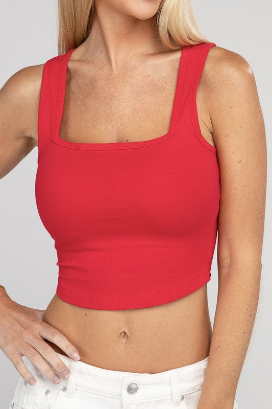 Women Cotton Square Neck Cropped Cami Top | Zarnesh