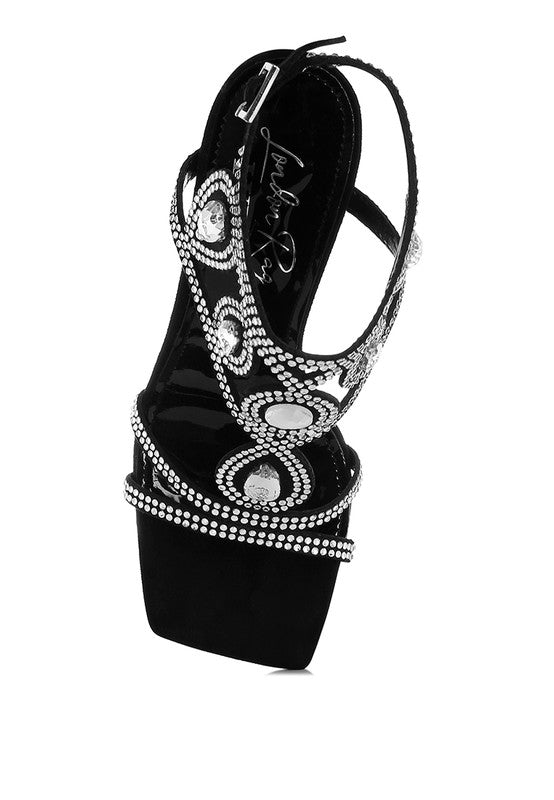 Women Fialka Diamante Rhinestones Square Toe Stiletto Sandals Zarnesh