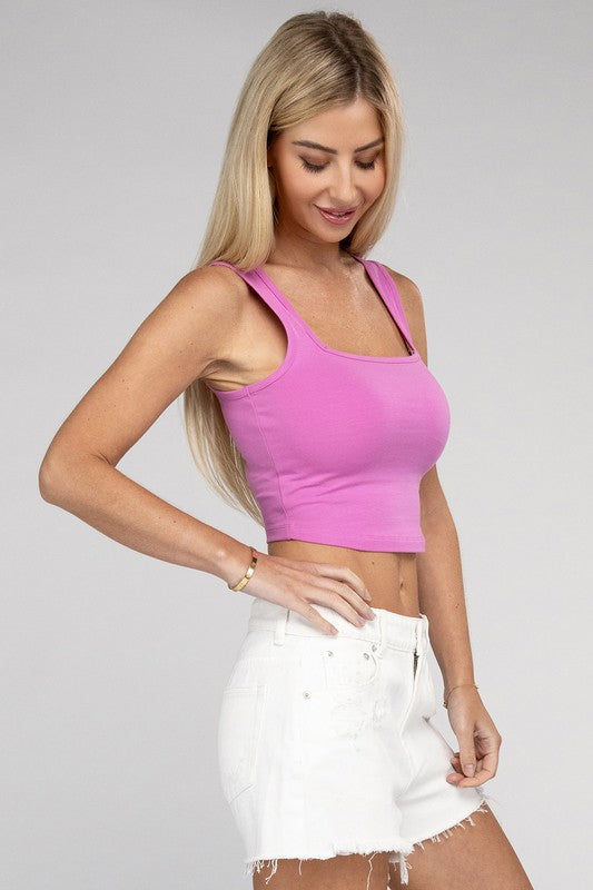 Women Cotton Square Neck Cropped Cami Top | Zarnesh