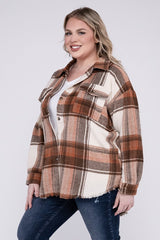 Women Plus Size Yarn Dyed Plaid Shirt Jacket | Zarnesh