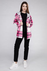 Women Plaid Drawstring Hooded Soft Fleece Shacket | Zarnesh