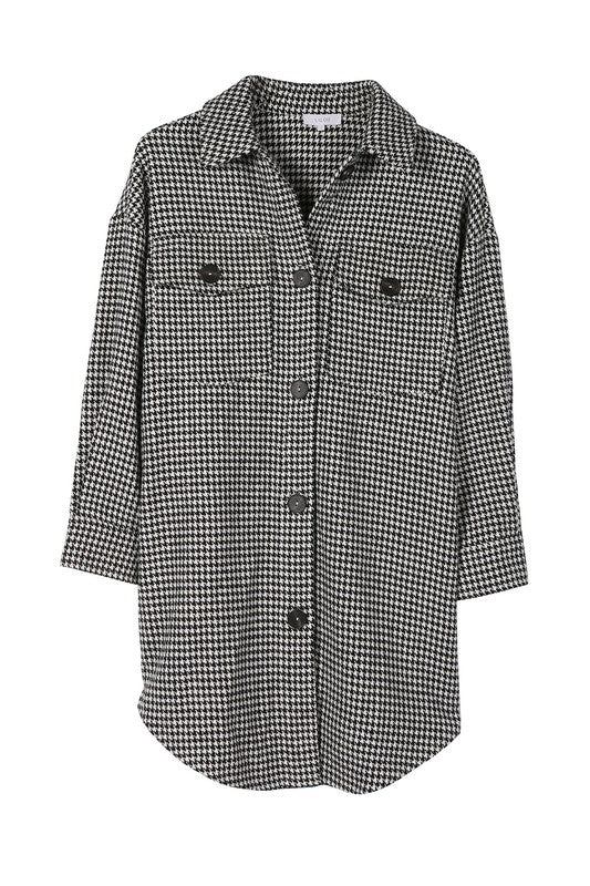 Women Houndstooth Long Shacket | Zarnesh