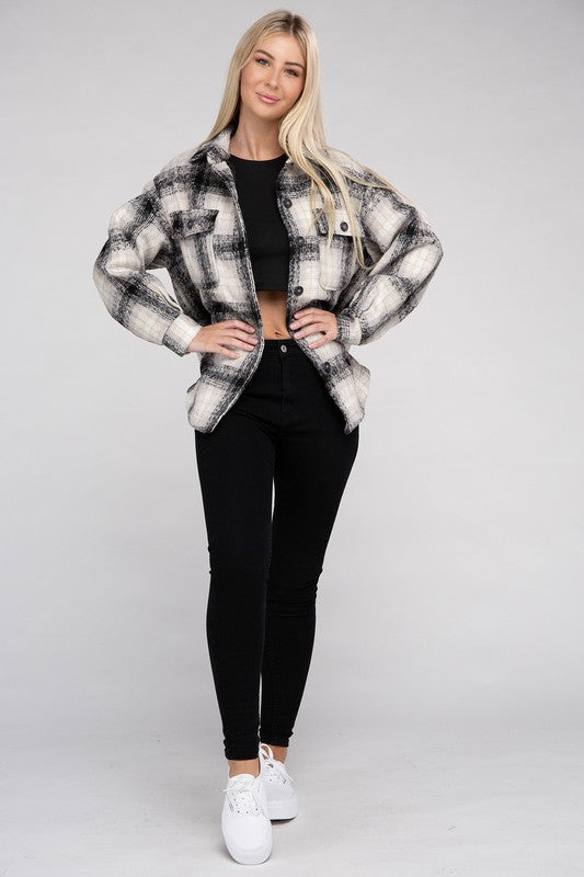 Women Blend of Shirt-Style Jacket Plaid Flannel Shacket | Zarnesh