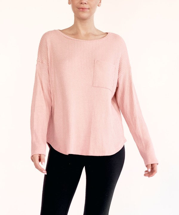 Women Bamboo Waffle Long Sleeve Oversized Pullover Top Zarnesh