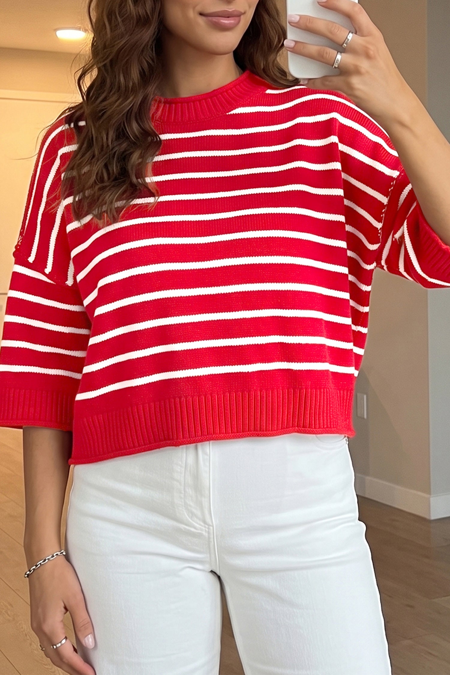 Striped Half Sleeve Drop Shoulder Sweater | Zarnesh