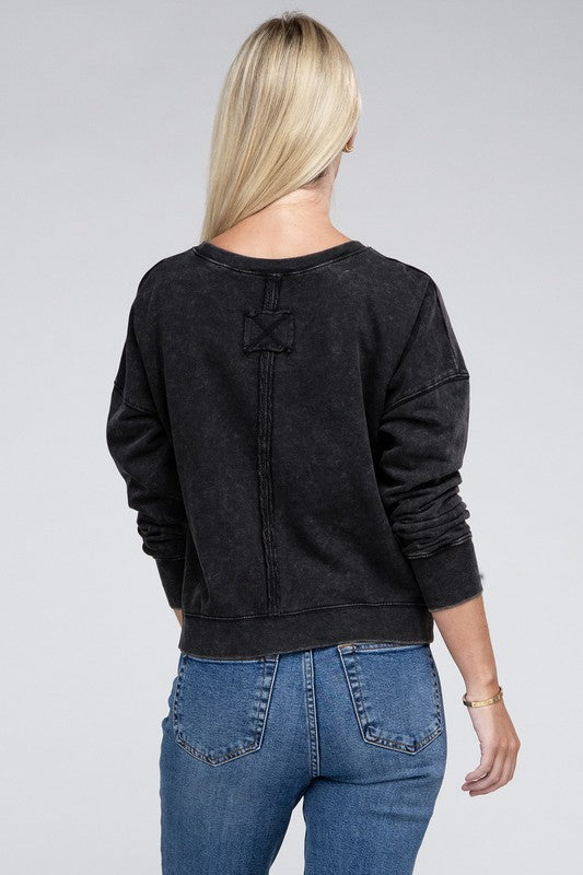  Women's  French Terry Acid Wash Boat Neck Pullover | Zarnesh