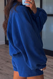 Dark blue pullover and shorts set, side view showing oversized balloon sleeves