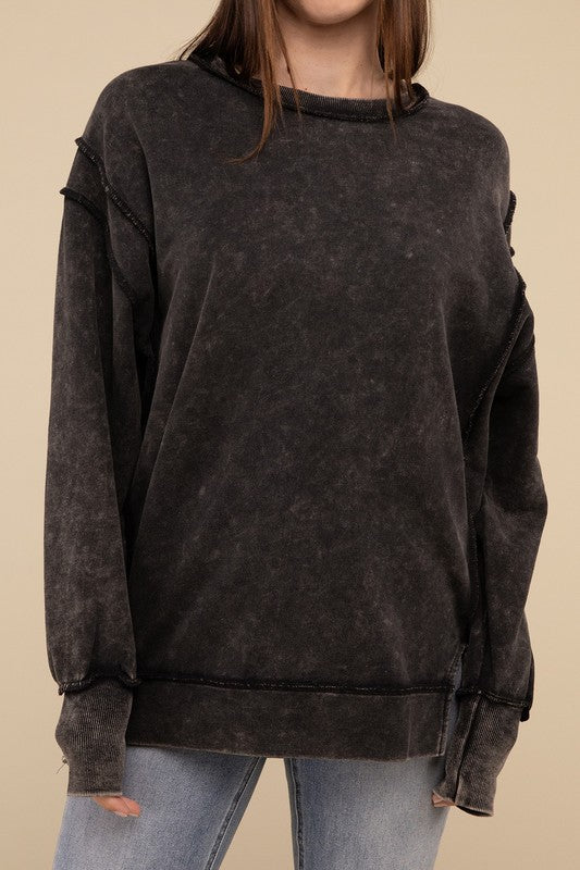 Women Acid Wash French Terry Exposed-Seam Sweatshirt | Zarnesh