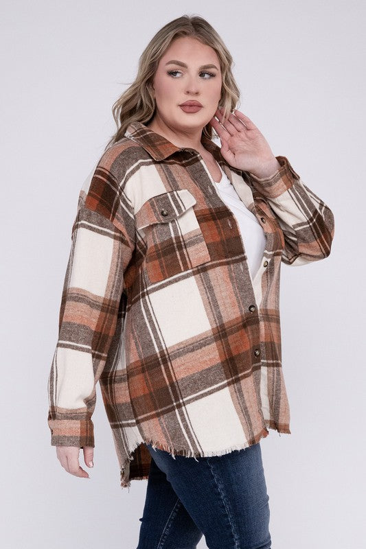 Women Plus Size Yarn Dyed Plaid Shirt Jacket | Zarnesh