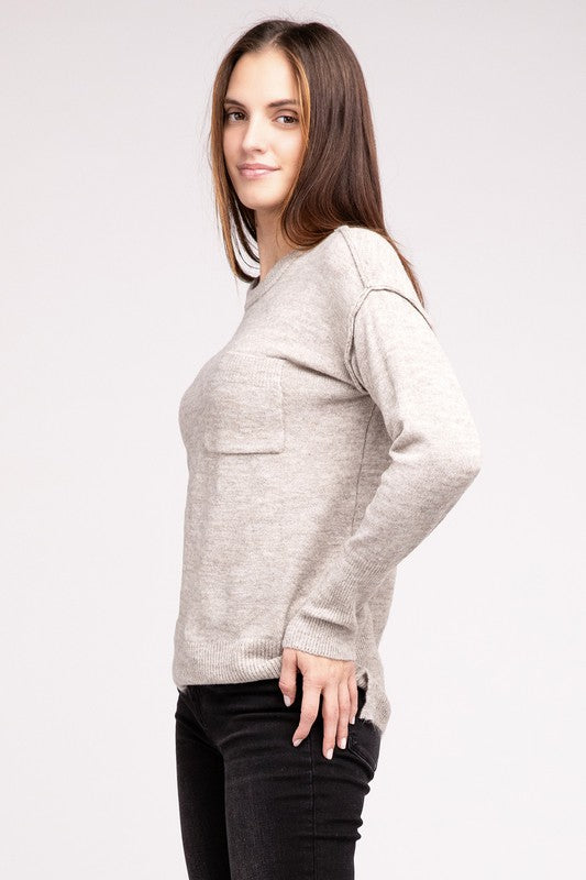 Women Melange Hi-Low Hem Round Neck Sweater | Zarnesh