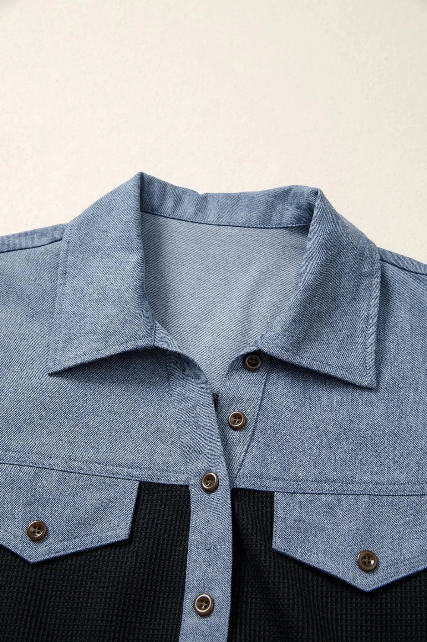 Denim Waffle Knit Colorblock Polo Shirt | Zarnesh