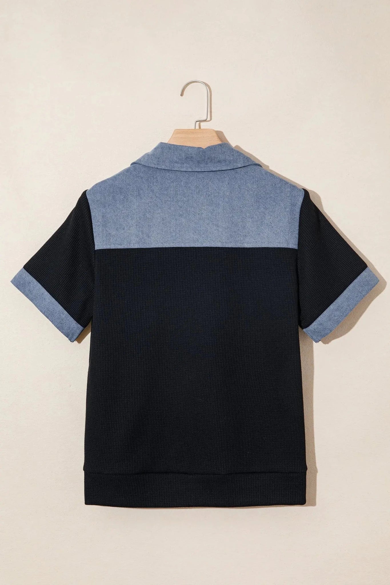 Denim Waffle Knit Colorblock Polo Shirt | Zarnesh