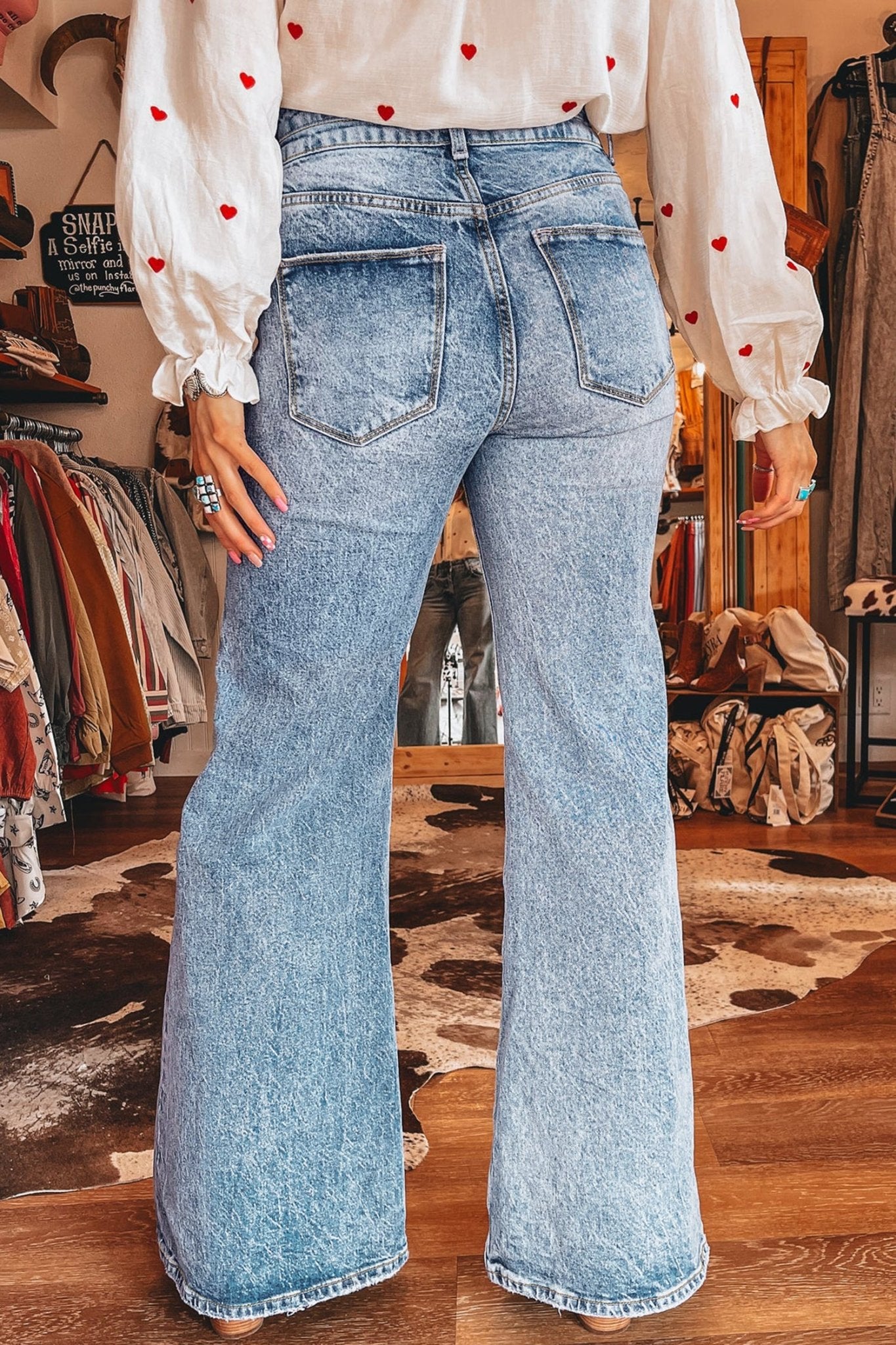 Double Button High Rise Waisted Flare Jeans | Zarnesh