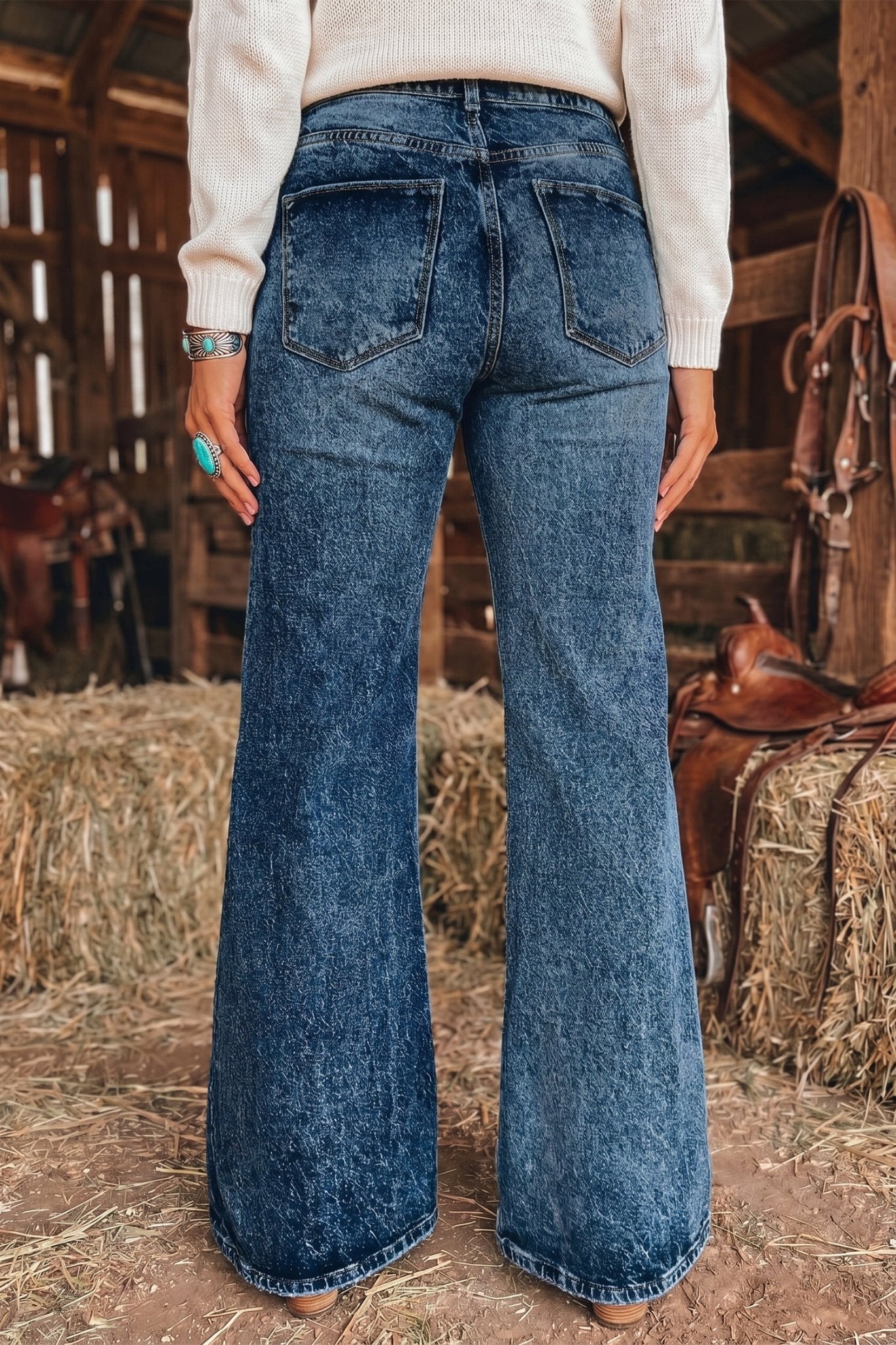 Double Button High Rise Waisted Flare Jeans | Zarnesh