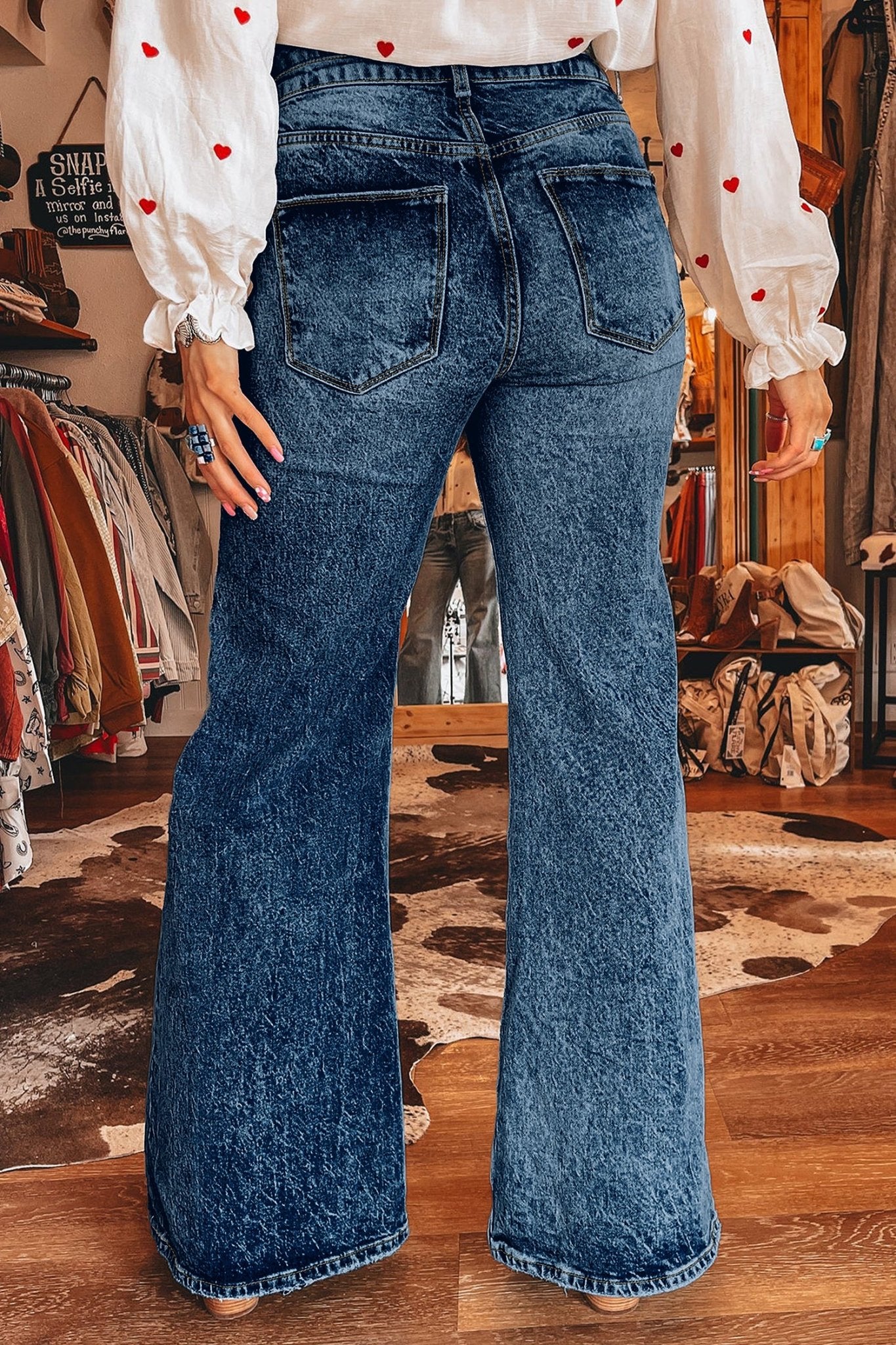 Double Button High Rise Waisted Flare Jeans | Zarnesh