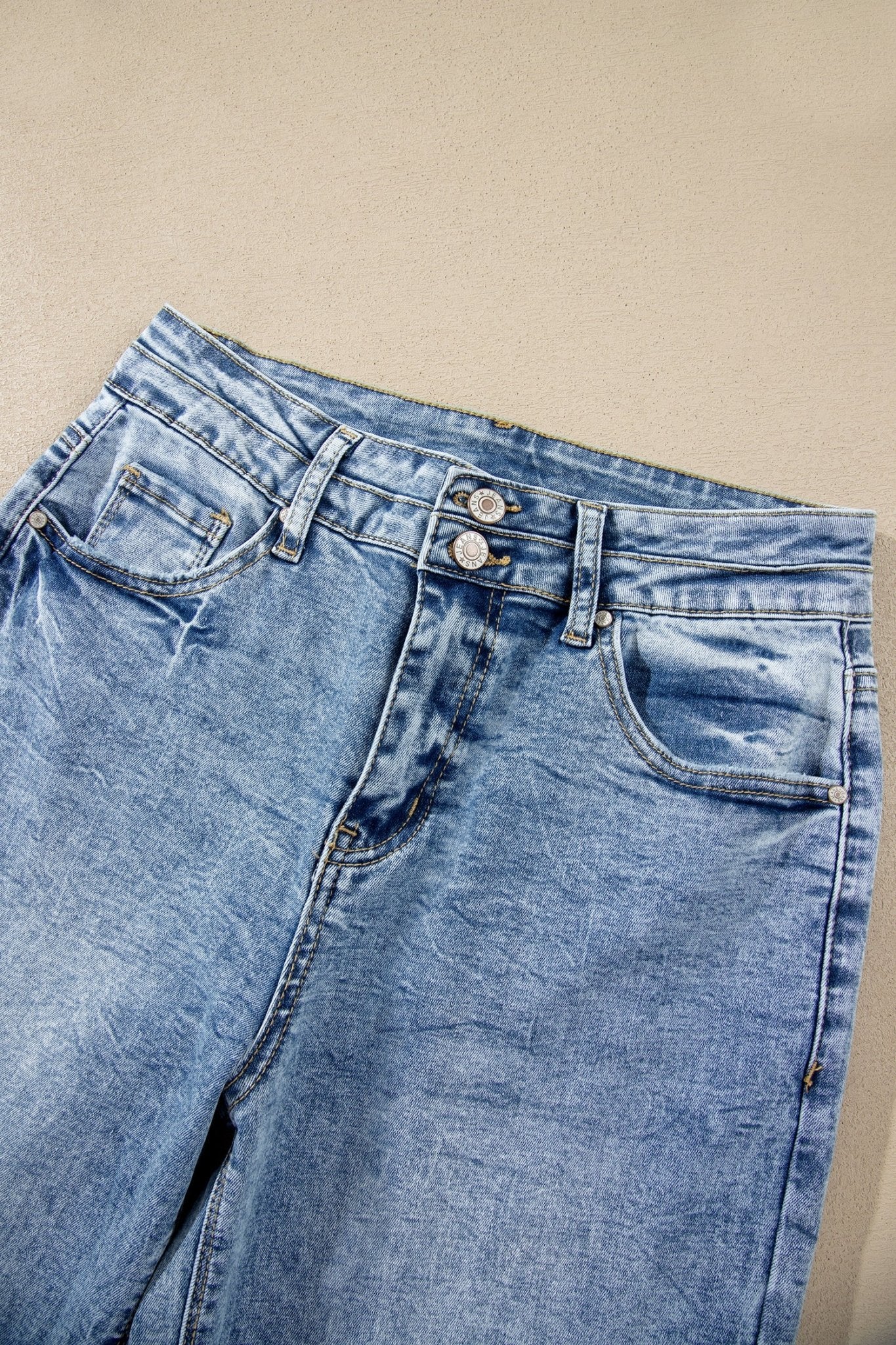 Double Button High Rise Waisted Flare Jeans | Zarnesh