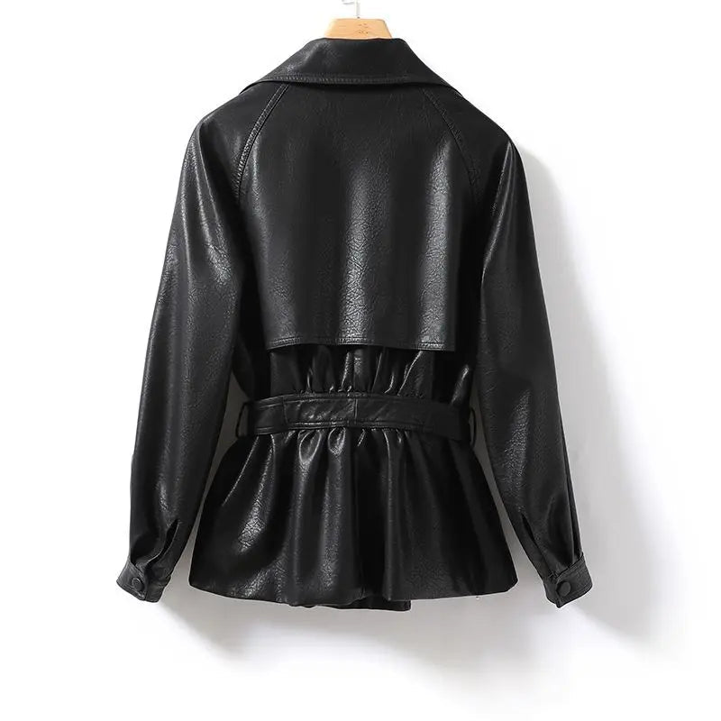 Black leather jacket on a white background