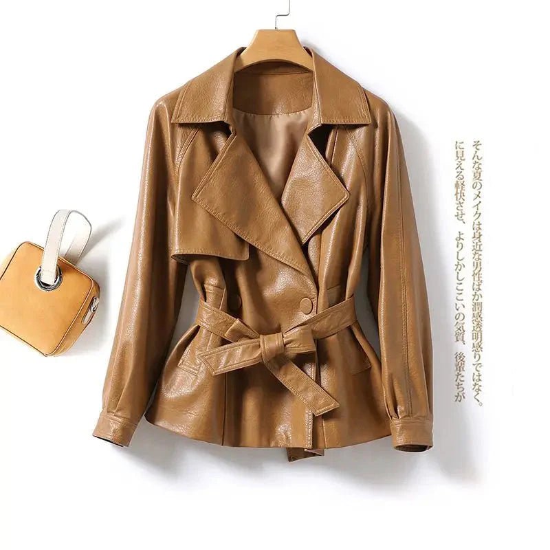 Drop-Shoulder Faux Leather Belted Jacket | Zarnesh