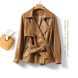Drop-Shoulder Faux Leather Belted Jacket | Zarnesh